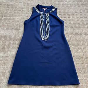 Lilly Pulitzer Opal Shift Scuba Dress Women's L Navy Zip Beaded Embellished